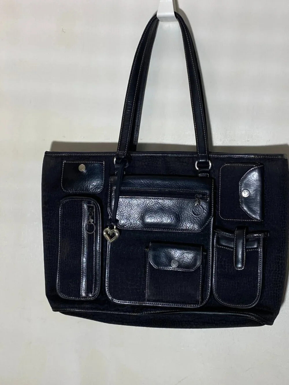 Brighton Black Organizer Briefcase Tote Laptop Work Bag Croc Embossed TLC